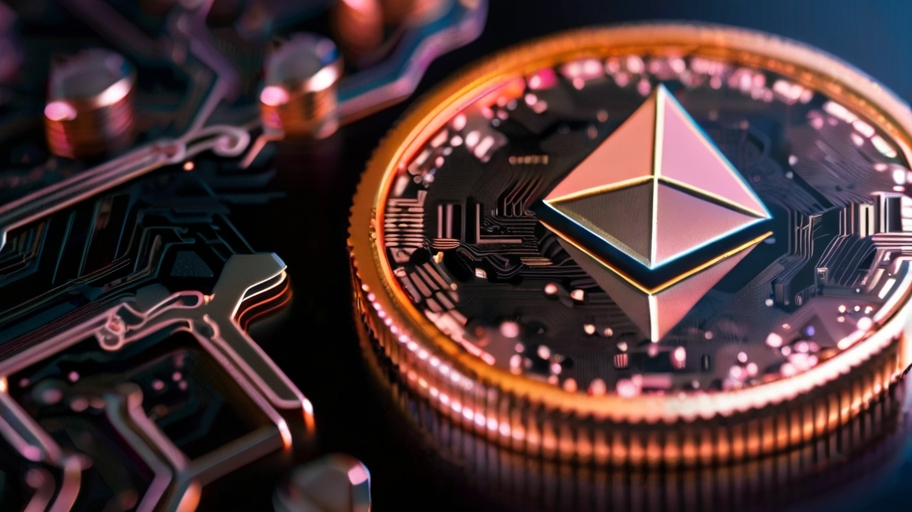 close-up of a Ethereum token 