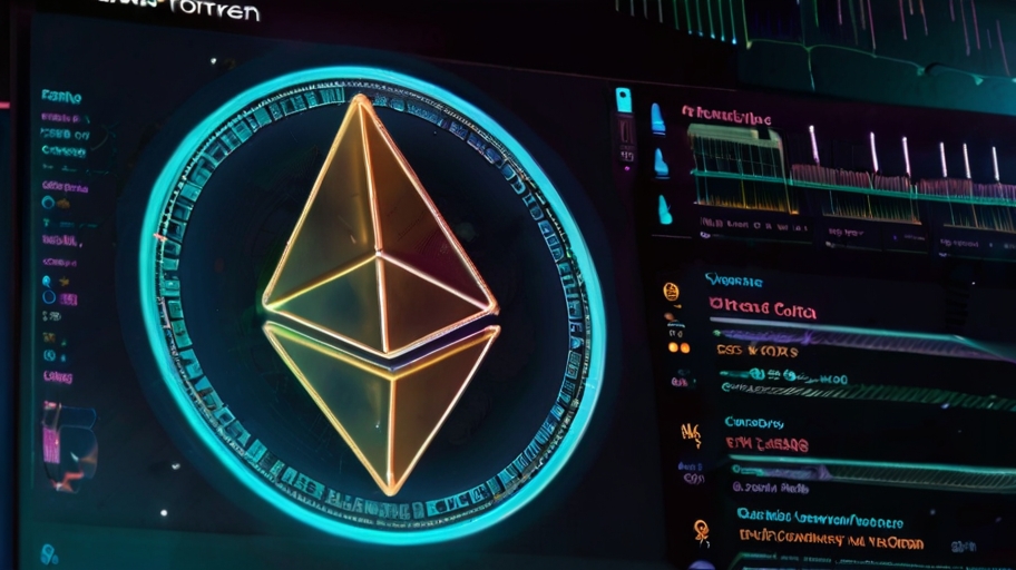 Ethereum token on computer screen  