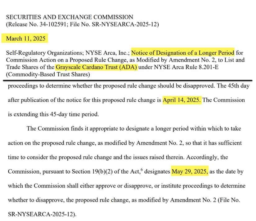 Cardano awaits SEC ruling on Grayscale ETF application